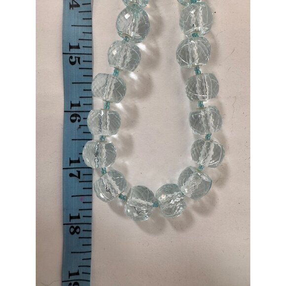 Vintage EsMor long single Strand Aqua Blue Faceted Glass Bead Necklace 18 Inches - Picture 14 of 16